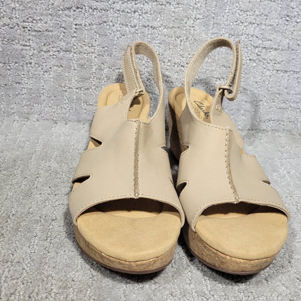 Clarks Annadel Bari Sand Leather Nubuck Wedge Sandals Womens Size 8.5,10,11 NEW - Picture 2 of 15